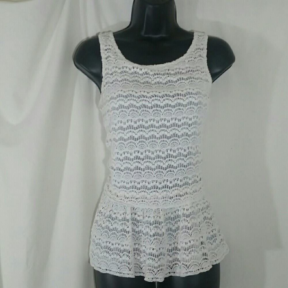 LOFT Peplum White Eyelet Sleeveless Blouse Size XS